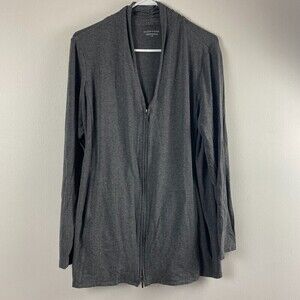 EILEEN FISHER GRAY V-NECK FULL ZIP Viscose Spandex JACKET POCKETS size Large